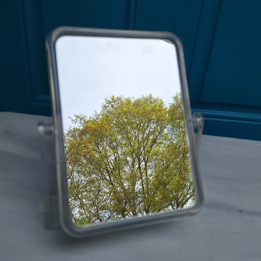 Lucite Mirror 10x Magnified Swivel Table Top Vanity Clear Acrylic Frame